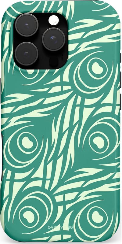 Casetastic hoesje geschikt voor Apple iPhone 16 Pro - MagSafe - Dubbellaagse bescherming - Troste Turquoise Pauw Veren - Fashion Case - Turquoise Mintgroen Crème