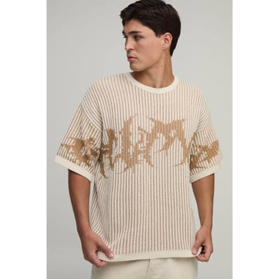 Oversized Gothic Geribbeld Gebreid T-shirt | Ecru | Size XS