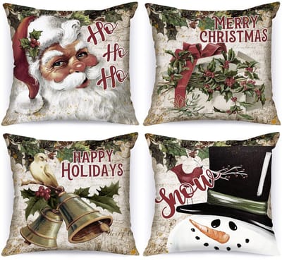 Dailygoods- Kussenhoezen 45 x 45 cm - Set van 4 - Decoratieve Kerstkussenhoezen - Hoogwaardige Satijn Perzik Polyester - Kind- en Huisdiervriendelijk - Machinewasbaar - Decoratieve Kussenslopen