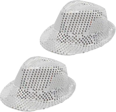 Partychimp Trilby hoed met pailletten - 2x stuks - zilver - glitter - Toppers