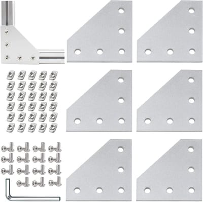 L-vormige hoekhouders - Verbindingsplaten - Aluminium profielen verbinden - Duurzaam aluminiumlegering - 90x90x4 mm - Zilver