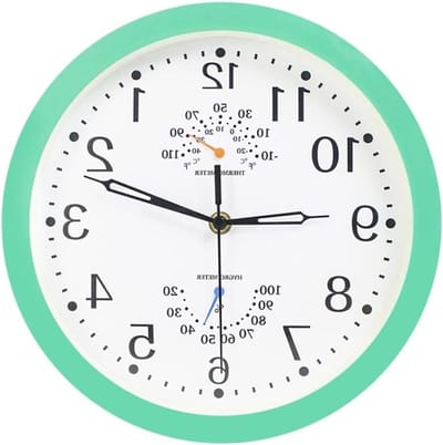 Wandklok met thermometer - Klok hygrometer - Tijd en weer - Stille kwartsbeweging - 25 cm diameter - Wit