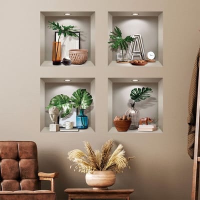 3D-effect stickers met planten en designobjecten, 60 x 60 cm