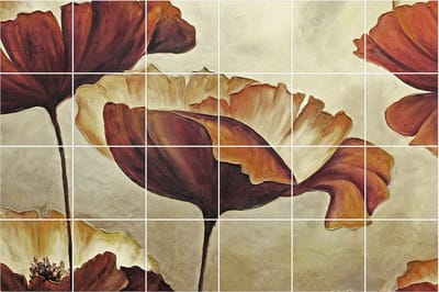 Wallfluent Tegelstickers - Artistieke Bloemcomposities Stickers Voor Tegels - Set van 24 stuks 10 x 10 cm - Bruin Tegelstickers Keuken - Mozaïek Bloemen en Planten Badkamer Tegelstickers