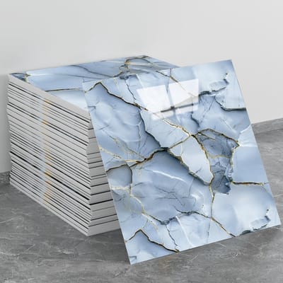 Verpakking van 24 zelfklevende, waterdichte douchewandpanelen met marmerlook, 30 x 30 cm, PVC douchetegels, geschikt voor badkamers, keukens en woonkamers - Leisteenblauw