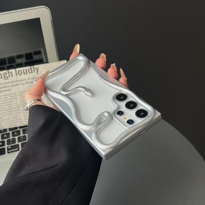 Luxe Plating 3D Hol Uit Slang Hoesje voor Samsung Galaxy S25 S24 S23 FE S22 Ultra Zachte Siliconen Warmteafvoer Schokbestendige Hoes For Samsung S25Ultra gray