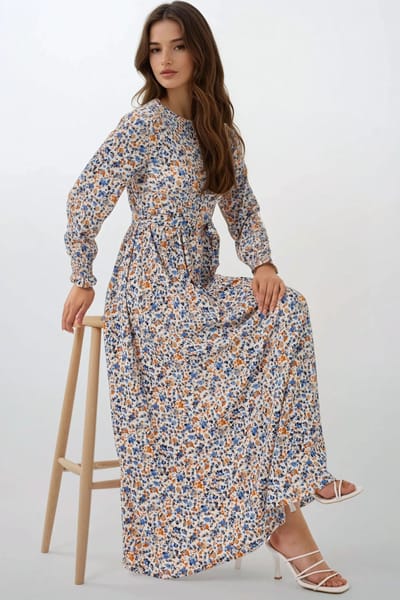 Bloemendruppel Maxi Jurk met Ceintuur