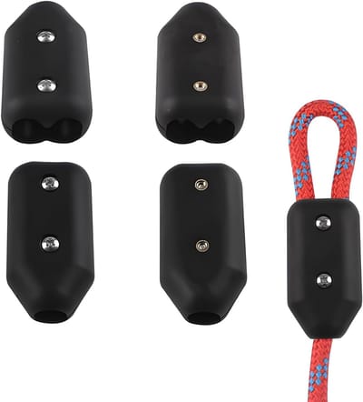 4 stuks herbruikbare touwklemmen, zwarte touwklem, verstelbare connectorklem voor het organiseren van nylon plastic gevlochten touw, geschikt voor 5-6 mm touwen