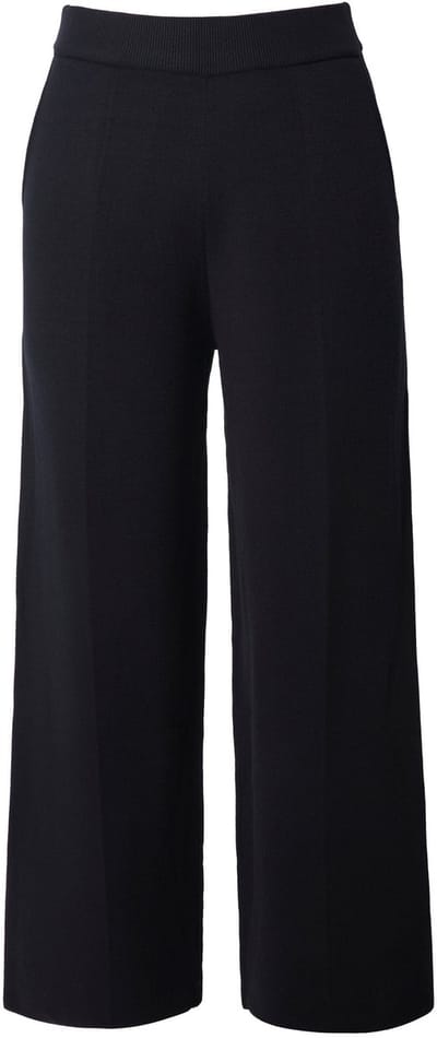 Ulla Popken - Dames - Gebreide broek persplooien wijde pijpen - Zwart - Maat 54+