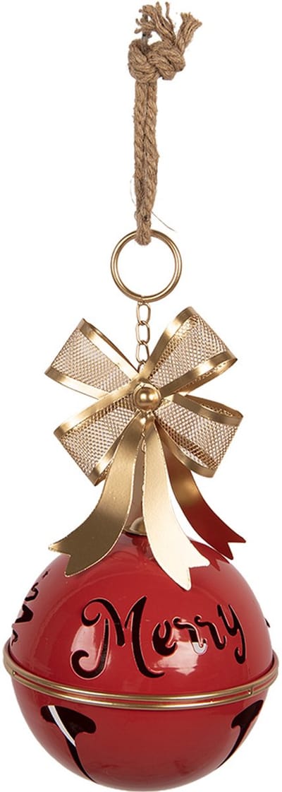 Clayre & Eef Kerstdecoratie Beeld Bel Ø 18x38 cm Rood Metaal