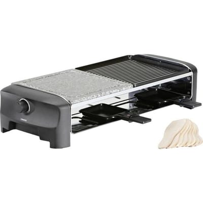 Princess Gourmetstel 162820 - Grill & Bakplaat – Omkeerbare plaat en Steengrill - 8 personen - 42 x 21 cm - 2 meter snoer - Regelbare thermostaat - 1400W - 8 pannetjes