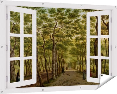 Gards Tuinposter Doorkijk Het Herepad in het Haagse Bos - Paulus Constantijn la Fargue - 150x100 cm - Tuindoek - Tuindecoratie - Wanddecoratie buiten - Tuinschilderij