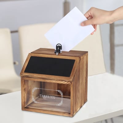 unho Houten Suggestiebus Afsluitbaar - Wandmontage Goede Doelen Donatiedozen - Balie Commentaar Stembus - met Slot/Zichtvenster/Schrijfbord