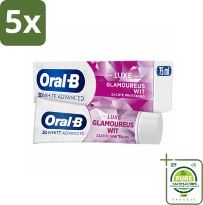 5 x Oral-B - 3D White Advanced – Tandpasta – Luxe – Glamorous White – 75 ml - Grootverpakking - Tandpasta - Witte Tandpasta - Glimlach - Verkleuring - Vlekken