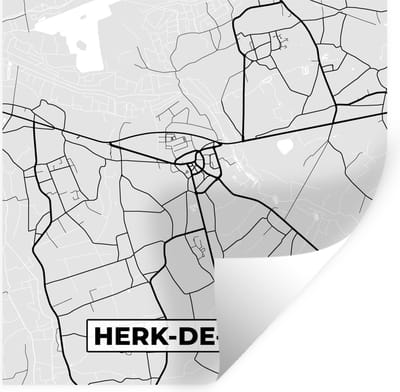 Muurstickers - Sticker Folie - Stadskaart – Plattegrond – België – Zwart Wit – Herk de Stad – Kaart - 100x100 cm - Plakfolie - Muurstickers Kinderkamer - Zelfklevend Behang XXL - Zelfklevend behangpapier - Stickerfolie