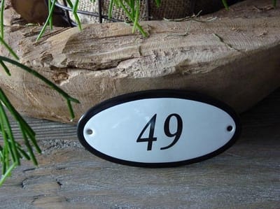 Emaille huisnummer 10x5 wit nr. 49