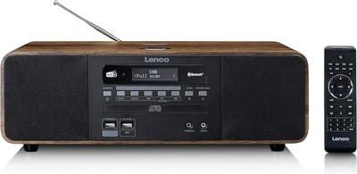 DAB+ Radio met CD/MP3 Speler, Bluetooth en Houten Behuizing