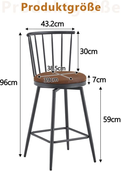 HAUSS SPOLE Barkruk - Windsor-Stijl - Set Van 2 - Gewatteerde Zitting Met Rugleuning - Voor Keukeneiland En Bar - Metaal Bruin