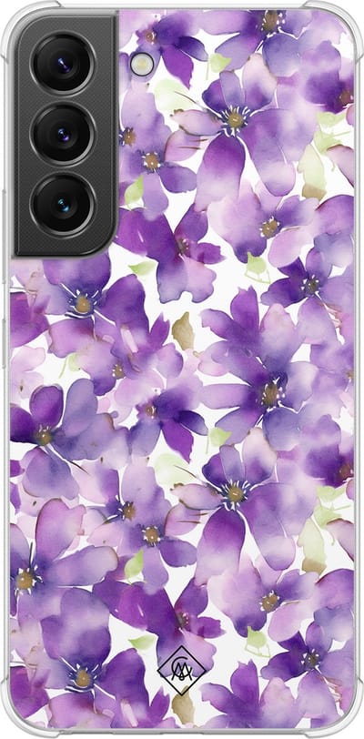 Casimoda® hoesje - Geschikt voor Samsung Galaxy S22 - Floral Violet - Shockproof case - Extra sterk - TPU/polycarbonaat - Paars, Transparant