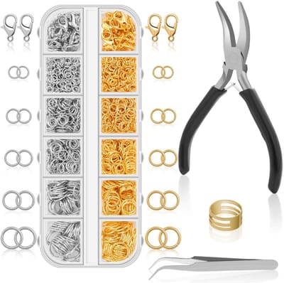 1 set - Sieradenaccessoireset - inclusief bijpassende tang, verbindingsring en karabijnsluiting - 13*5 cm - voor het maken van handgemaakte sieraden - goud en zilver tweekleurig
