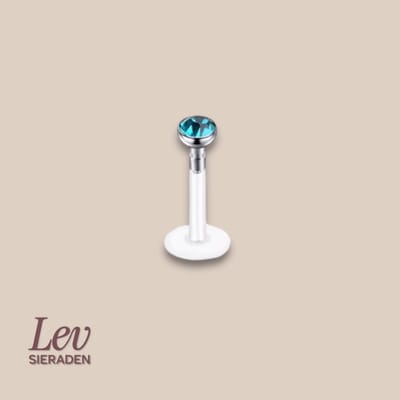 Lev Sieraden - 1.2x6mm - PTFE/Bioplast Push-in Labret - 2mm Zirkonia top - Zirkoon blauw kleurig - Piercing