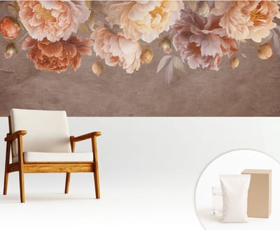 Wallfluent Behang - Bloemige elegantie Muurbehang - 250x104 cm - Bruin Behang - Voor liefhebbers van natuur en botanische kunst - Behang Voor de keuken, woonkamer en kantoor - Wanddecoratie Bloemen en planten