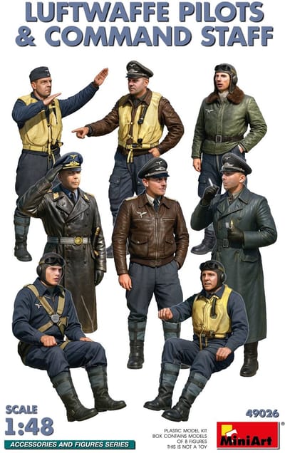 MiniArt Modelbouwpakket Militaire voertuigen - 49026 Luftwaffe Piloten - Commando Staff WWII - 8 Figuren Plastic - 1:48 - Modelbouw