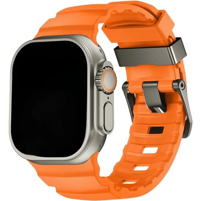 123watches Ranger bandje - siliconen - oranje - 44 · 45 · 46 & 49 mm - Geschikt voor Apple Watch series 1/2/3/4/5/6/7/8/9/10/11/12/SE/SE2/SE3/Ultra/Ultra 2/Ultra 3/Ultra 4