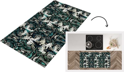 Keukenloper - Loper keuken - Dierenprint - Turquoise - Wit - 120x60 cm - Keukenloper vinyl