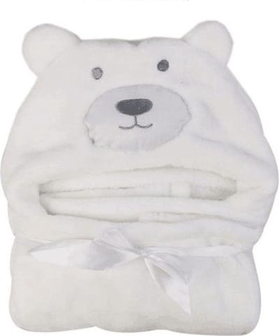 Witte Beer Baby Badcape met Capuchon - Wikkeldeken - Fleece Deken - Kraamcadeau