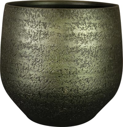 Ter Steege Plantenpot/bloempot - keramiek - metallic donkergroen/touch of gold - D36/H33 cm