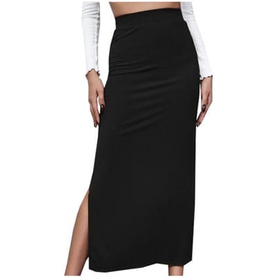 Trendy rok met hoge taille, elegante rok met hoge taille en heupomhullende rok voor vrouwen, effen kleur, halflange rok met splitzoom voor werkkleding M