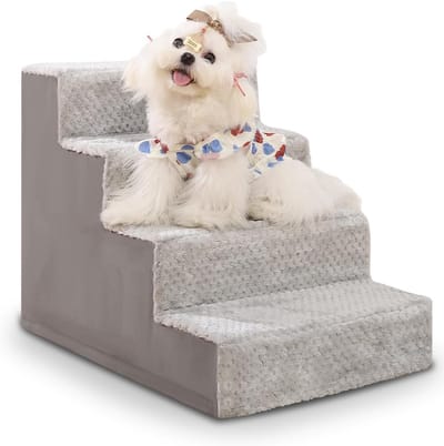 Hondentrap 4-Traps voor Hoge Bank en Bed - Antislip Huisdiertrap Grijs