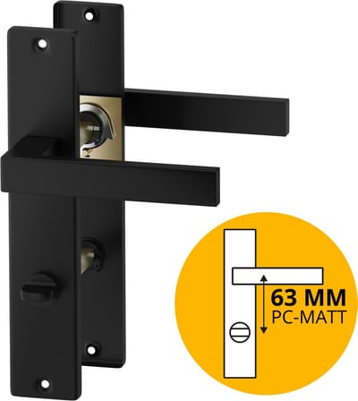 ERGO line Deurbeslag set Binnendeur - Cube - Deurkruk Zwart - voor toilet/badkamer TL63-8 - deurklink met WC / badkamer slot, mat zwart, Deurklink met schild