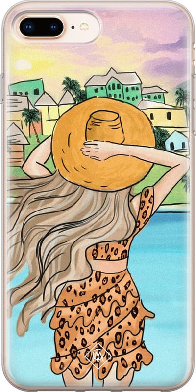 Casimoda® hoesje - Geschikt voor iPhone 8 Plus - Sunset Girl - Siliconen/TPU telefoonhoesje - Backcover - Geen opdruk - Multi
