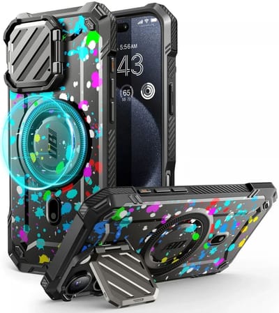 SUPCASE UB Pro MagXT Hoesje Geschikt voor Apple iPhone 16 Pro Max - Back Cover met Camera Protector Kickstand - Compatibel met MagSafe - Extra Camera Bescherming - Print Zwart
