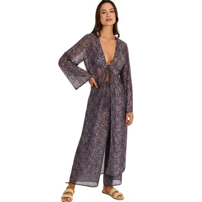 Set van een vloeiende broek en een lange kimono met lange mouwen voor dames Selmark Indigo