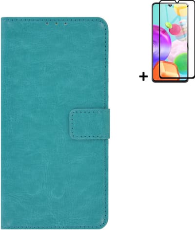 MoDo hoesje Geschikt voor Samsung Galaxy A33 5G - Kunstleer Book Case - Turquoise hoesje met full screenprotector