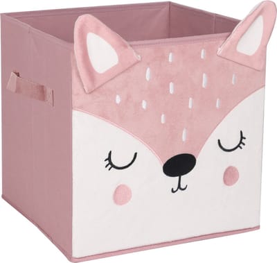 Atmosphera Opbergmand kastmand - voor kinderkamer - dieren thema hertje - 29 x 29 x 29 cm - Vakkenkast manden - karton - roze