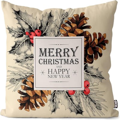 Kussensloop kerstmotief dennenappel 60x60 cm waterafstotend voor binnen en buiten