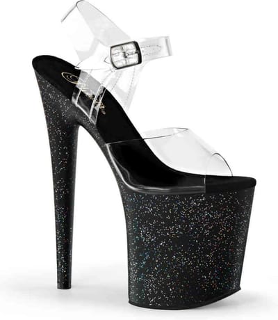 Pleaser - FLAMINGO-808MG Sandaal met enkelband, Paaldans schoenen - Paaldans schoenen - 35 Shoes - Zwart/Transparant