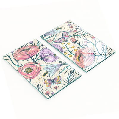 Decoratieve glazen snij- en serveerplanken met vintage rozenmotief, 2x30x52 cm