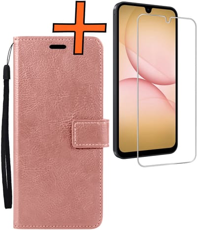 Hoes - Met Screenprotector - Geschikt voor Samsung Galaxy A17 - Luxe Pasjeshouder - Bookcase Portemonee - Flip Case - Kunstleer Book Case - Flipcase - Book Cover - Walletcase - PortemonneeHoes - Rosé goud