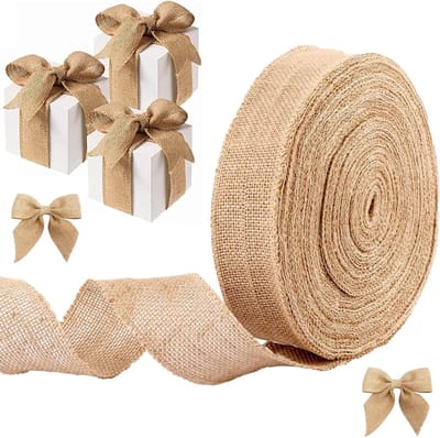 Jute Lint Set van 2 Stukken, 10 Meter Breed Natuurlijke 2CM Jute Stof voor DIY Knutselprojecten, Vintage Cadeau Lint en Decoratie voor Kerst en Bruiloft