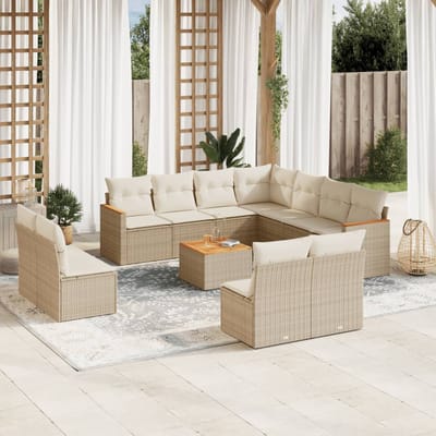 vidaXL - 12-delige - Loungeset - met - kussens - poly - rattan - beige