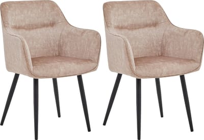 Colenis® - City Eetkamerstoel - Set Van 2 - Champagne - Adoré Velvet - Industrieel - Stoel - Design - Armleuningen