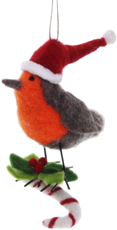 Roodborst met kerstmuts 10x10x12cm