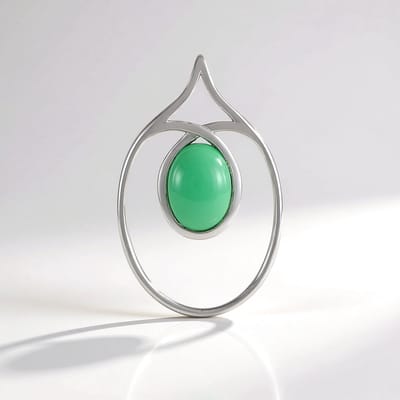 Cavill - Zilveren Hanger - 925 Sterling Zilver Gerhodineerd - 1,26 ct Ovale Chrysopraas Cabochon - Braziliaans Groen - Minimalistisch Design