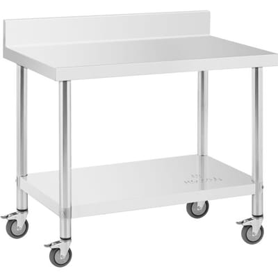 RVS tafel met wielen - PREMIUM - 60 x 100 cm - 155 kg - achterwand - Royal Catering RCAT-100/60-WS