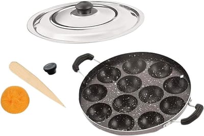 Appam Pan - Paniyaram Pan Maker - Appam Maken - Non Stick Aluminium - 12 Pits - Zwart Zilver